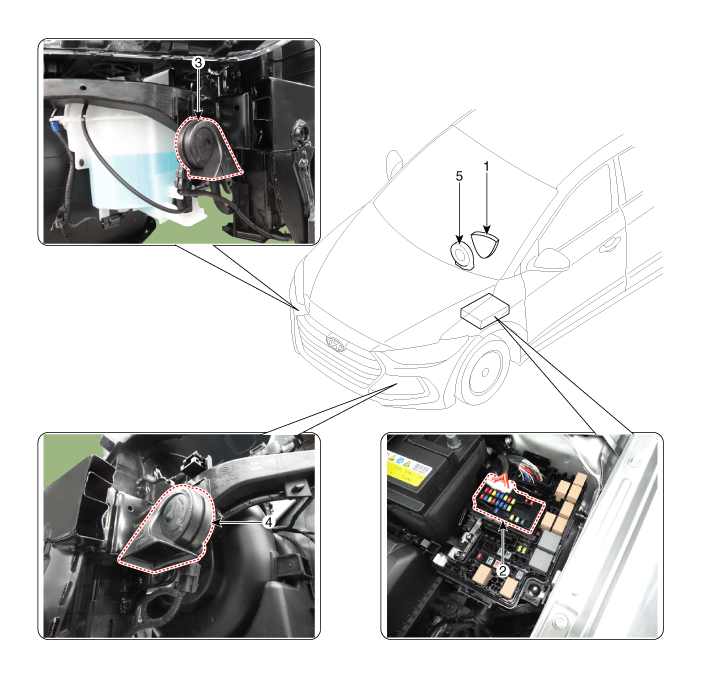 Hyundai Elantra Components and Components Location Horn